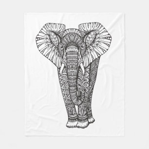 Fantasy Patterned Elephant Doodle Fleece Blanket