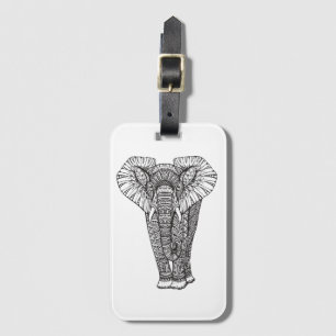 Fantasy Patterned Elephant Doodle Luggage Tag