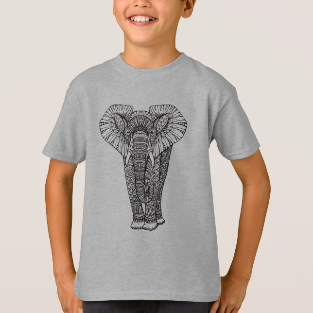 Fantasy Patterned Elephant Doodle T-Shirt (Front)