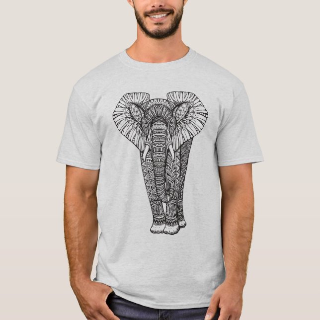 Fantasy Patterned Elephant Doodle T-Shirt (Front)