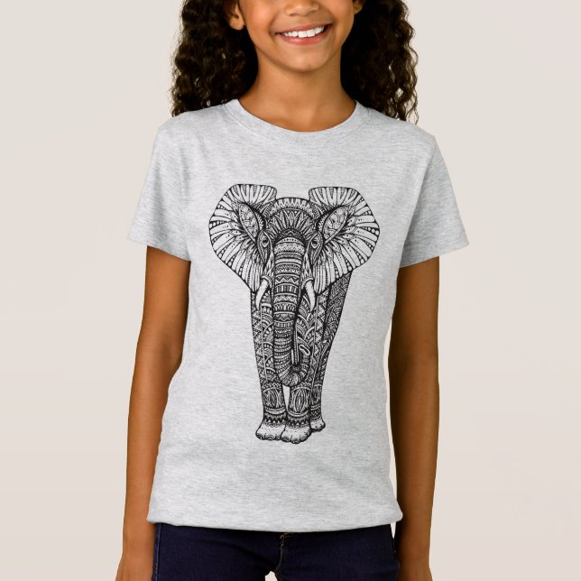 Fantasy Patterned Elephant Doodle T-Shirt (Front)