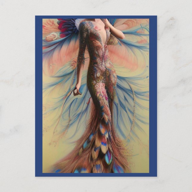 Fantasy Peacock Wedding Dress Fairytale Bride Post Postcard (Front)