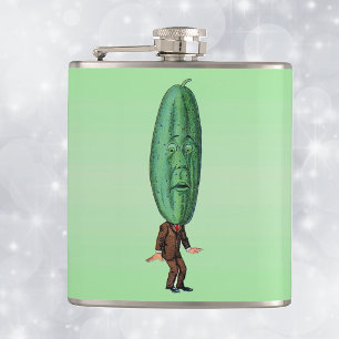 Fantasy Pickle Man Brown Suit Hip Flask