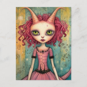 Fantasy Pink Alien Woman Mixed Media Postcard