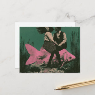 Fantasy Pink Fish Couple Travel Postcard