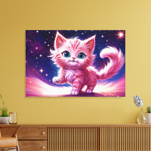 Fantasy pink fluffy kitten bright blue eyes art canvas print