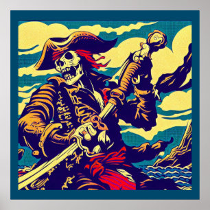 Fantasy Pirate Anime - Woodcut 1 Poster