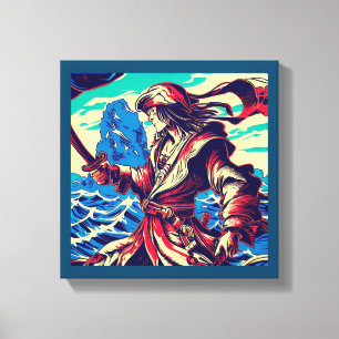 Fantasy Pirate Anime - Woodcut 2 Canvas Print