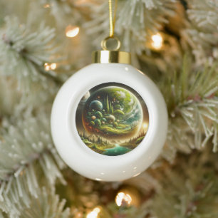 Fantasy Planet – Magical Cosmic Nature Ceramic Ball Christmas Ornament