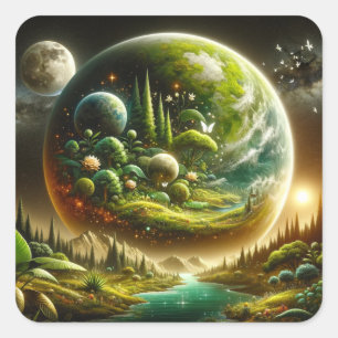 Fantasy Planet – Magical Cosmic Nature Square Sticker