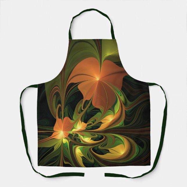 Fantasy Plant Abstract Green Rust Brown Fractal Apron (Front)