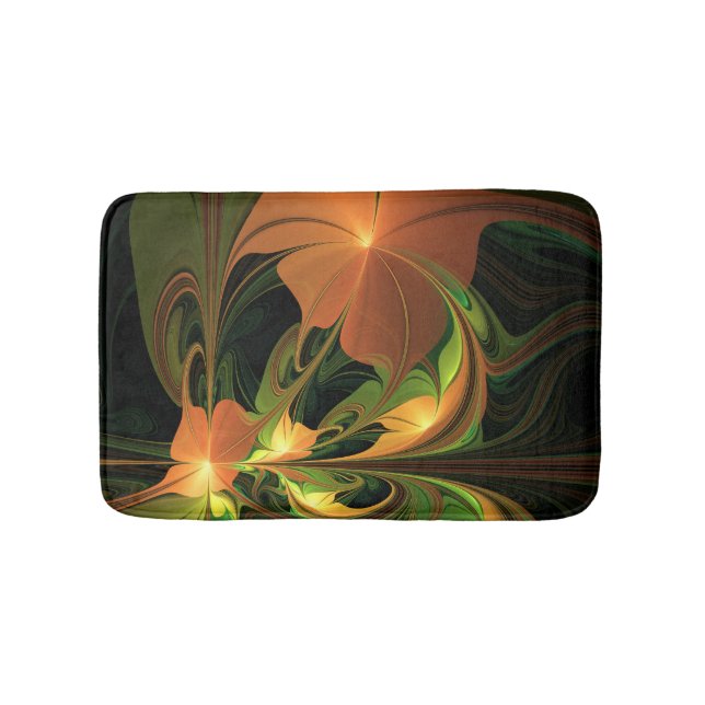 Fantasy Plant Abstract Green Rust Brown Fractal Bath Mat (Front)