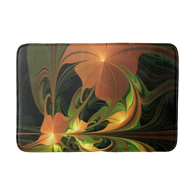Fantasy Plant Abstract Green Rust Brown Fractal Bath Mat (Front)