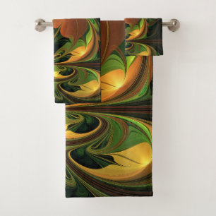Fantasy Plant Abstract Green Rust Brown Fractal Bath Towel Set