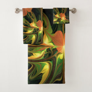 Fantasy Plant Abstract Green Rust Brown Fractal Bath Towel Set