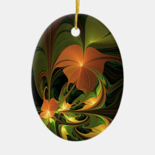 Fantasy Plant Abstract Green Rust Brown Fractal Ceramic Tree Decoration