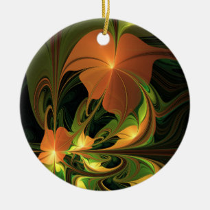 Fantasy Plant Abstract Green Rust Brown Fractal Ceramic Tree Decoration