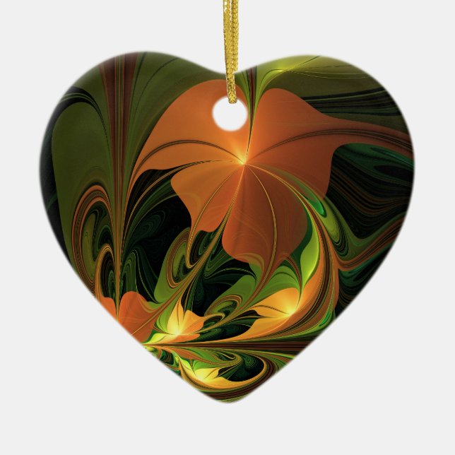 Fantasy Plant Abstract Green Rust Brown Fractal Ceramic Tree Decoration (Front)