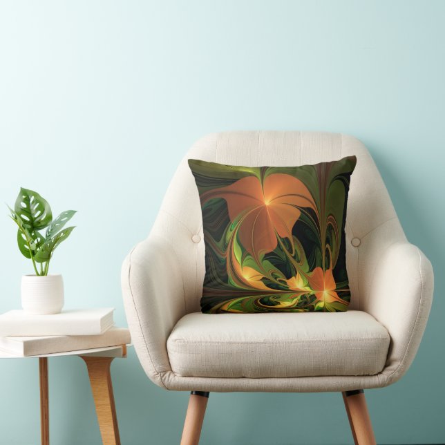 Fantasy Plant Abstract Green Rust Brown Fractal Cushion (Chair)