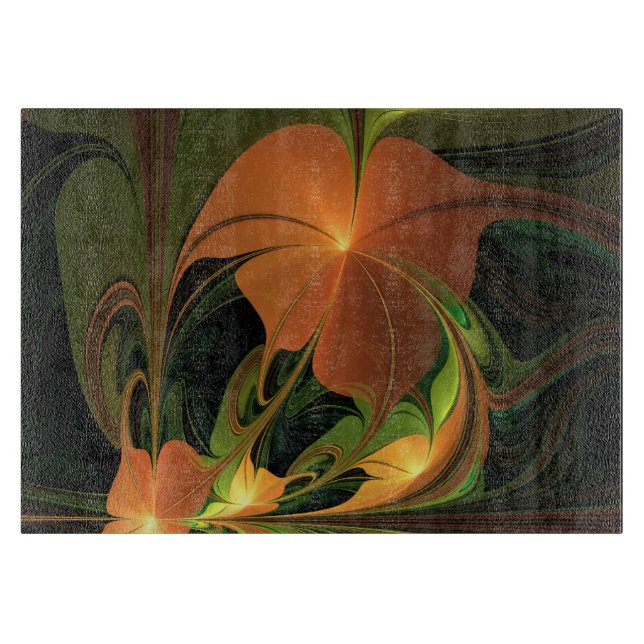 Fantasy Plant Abstract Green Rust Brown Fractal Cutting Board (Front)