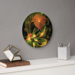 Fantasy Plant Abstract Green Rust Brown Fractal Large Clock