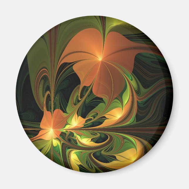 Fantasy Plant Abstract Green Rust Brown Fractal Magnet (Front)