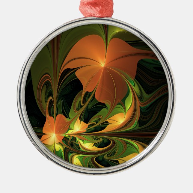 Fantasy Plant Abstract Green Rust Brown Fractal Metal Tree Decoration (Front)