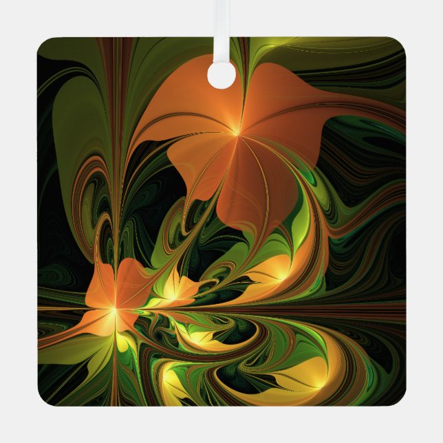 Fantasy Plant Abstract Green Rust Brown Fractal Metal Tree Decoration (Front)