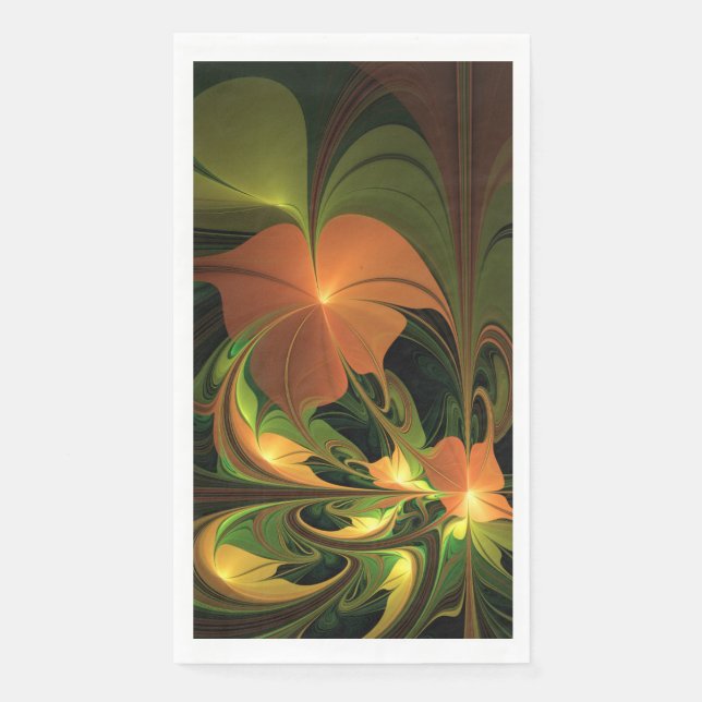 Fantasy Plant Abstract Green Rust Brown Fractal Napkin (Front)