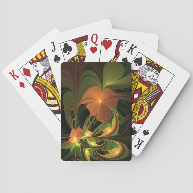 Fantasy Plant Abstract Green Rust Brown Fractal Playing Cards (Back)