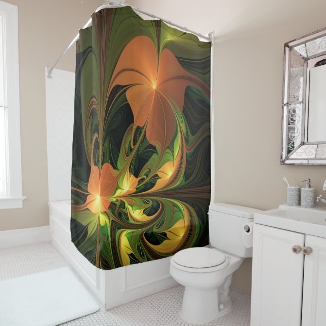 Fantasy Plant Abstract Green Rust Brown Fractal Shower Curtain (In Situ)