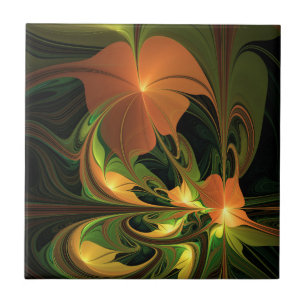 Fantasy Plant Abstract Green Rust Brown Fractal Tile