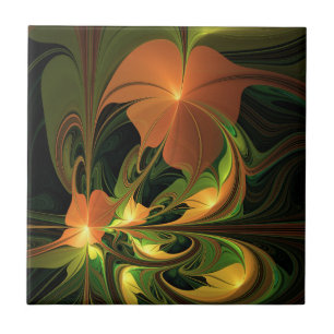 Fantasy Plant Abstract Green Rust Brown Fractal Tile