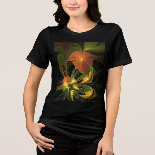 Fantasy Plant Abstract Green Rust Brown Fractal Tri-Blend Shirt (Front)