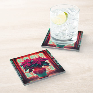 Fantasy Poinsettias  Glass Coaster