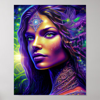 Fantasy portrait of a woman with violet hair poster