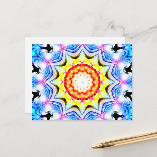 Fantasy Priest Mage Magical Vibrant Mandela Postcard (Front/Back In Situ)