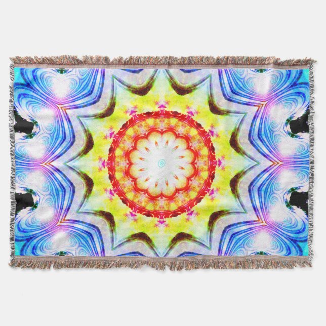 Fantasy Priest Mage Magical Vibrant Mandela Throw Blanket (Front)