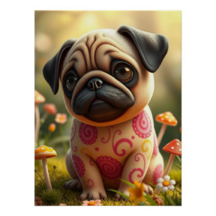 Fantasy Pug Puppy Art Poster