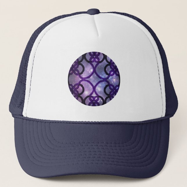 Fantasy Purple Tatting Lace Night Sky Trucker Hat (Front)