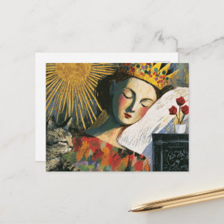 Fantasy Queen and Her Cat in Bed Postcard