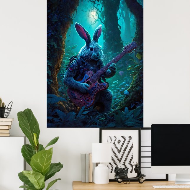 Fantasy Rabbit Playing Guitar Poster (Home Office)