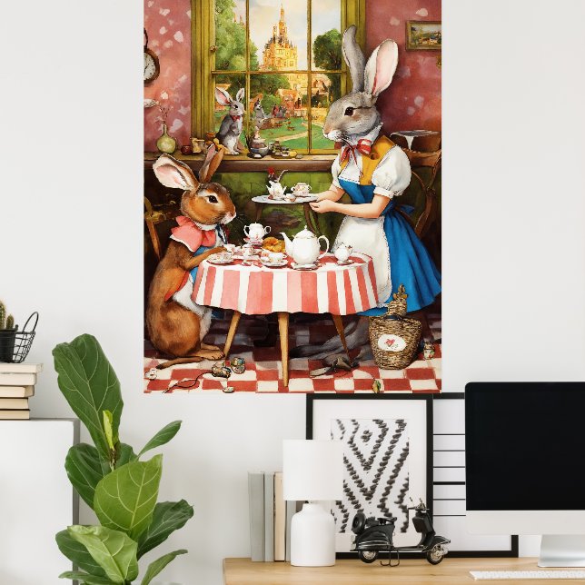 Fantasy Rabbit Tea Party Animal Poster (Home Office)