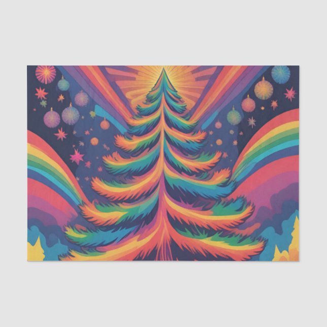 Fantasy Rainbow Christmas Tree and Ornaments Tissue Paper (Front)