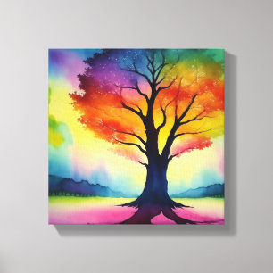 Fantasy Rainbow Color Tree of Life Abstract Canvas Print