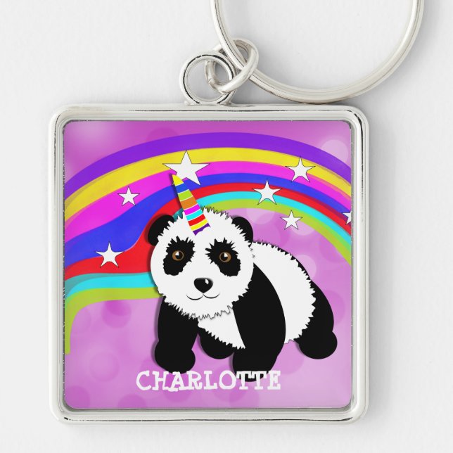 Fantasy Rainbow Panda Unicorn Cute Personalised Key Ring (Front)