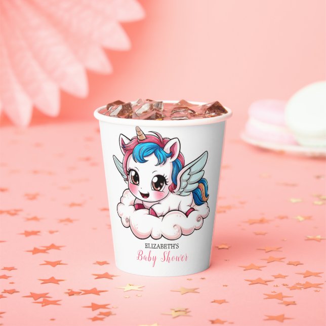 Fantasy Rainbow Unicorn Baby Shower Paper Cups (Insitu)
