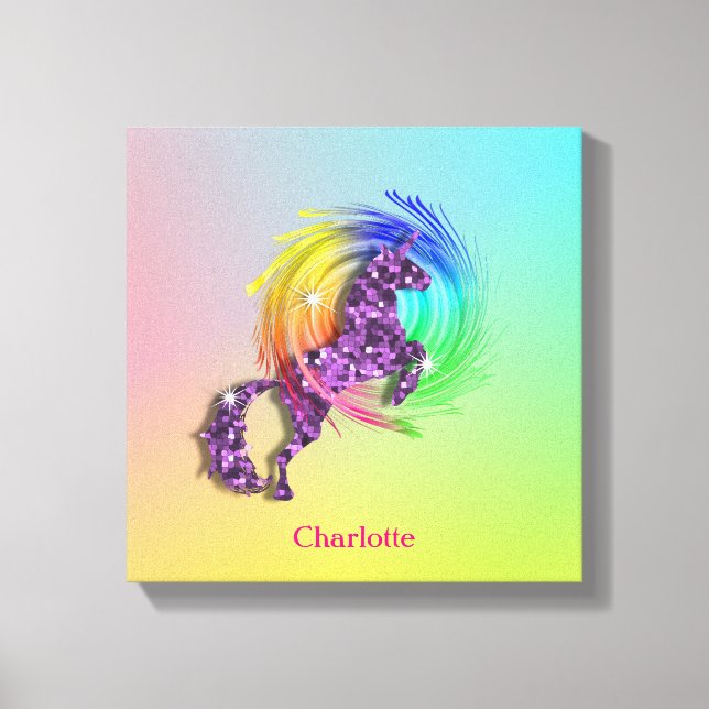 Fantasy Rainbow Unicorn Personalised Canvas Print (Front)