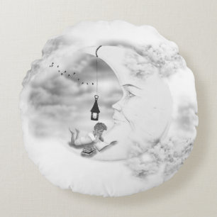 Fantasy Reading on Moon  Round Cushion
