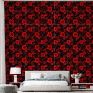 Fantasy Red and Black Jungle Floral Wallpaper